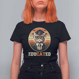 Funny Cat T Shirt For Women Educated Graduation Academic Regalia Cap Gown TS11 Black Print Your Wear