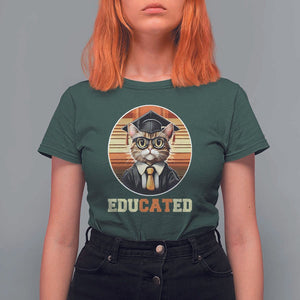 Funny Cat T Shirt For Women Educated Graduation Academic Regalia Cap Gown TS11 Dark Forest Green Print Your Wear