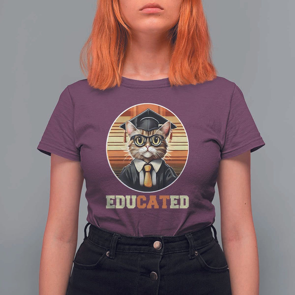 Funny Cat T Shirt For Women Educated Graduation Academic Regalia Cap Gown TS11 Maroon Print Your Wear