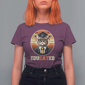 Funny Cat T Shirt For Women Educated Graduation Academic Regalia Cap Gown TS11 Maroon Print Your Wear