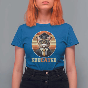 Funny Cat T Shirt For Women Educated Graduation Academic Regalia Cap Gown TS11 Royal Blue Print Your Wear