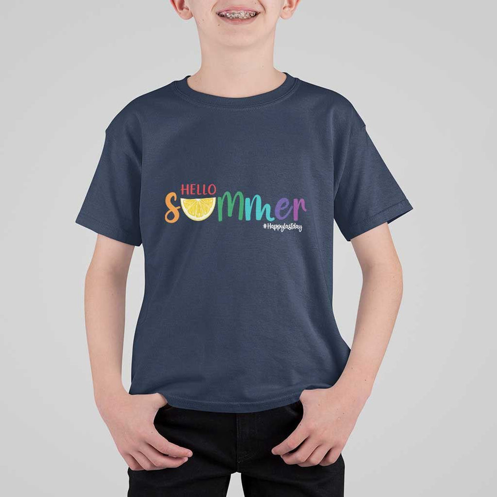 Cute Summer Vacation T Shirt For Kid Hello Summer Happy Last Day Sunshine Lemon TS11 Navy Print Your Wear