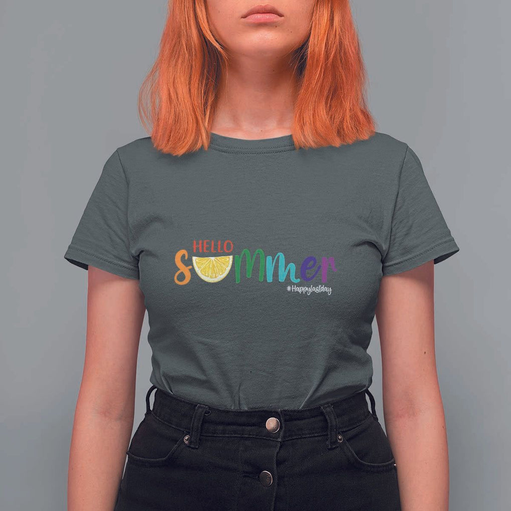 Cute Summer Vacation T Shirt For Women Hello Summer Happy Last Day Sunshine Lemon TS11 Dark Heather Print Your Wear