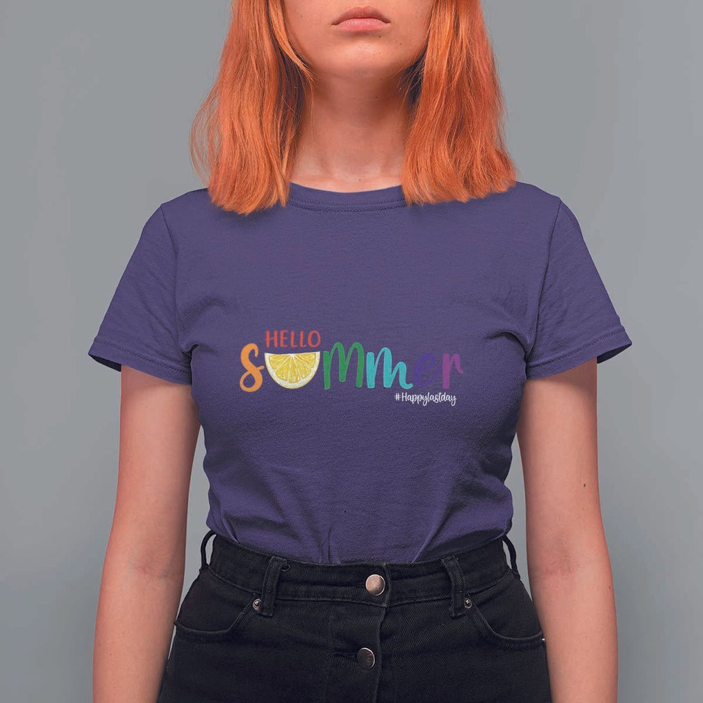 Cute Summer Vacation T Shirt For Women Hello Summer Happy Last Day Sunshine Lemon TS11 Purple Print Your Wear