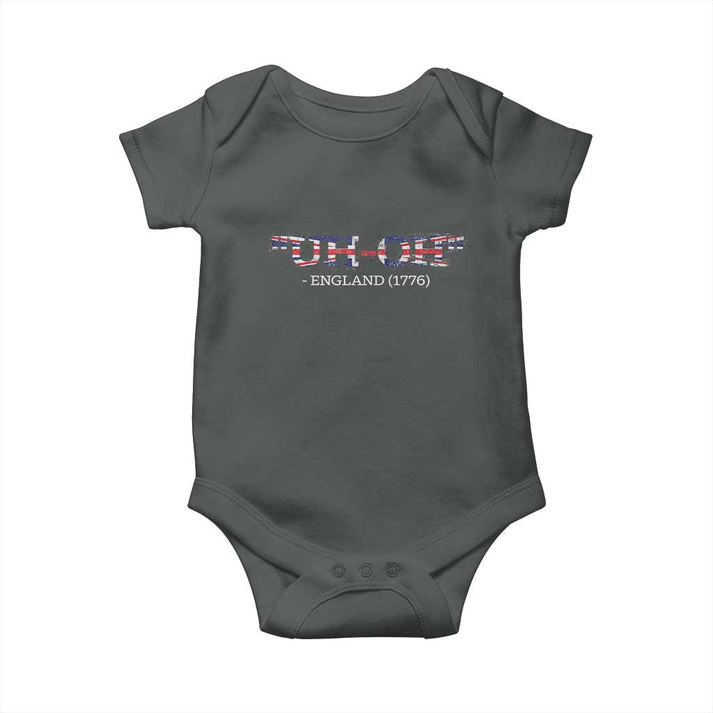Funny Uh Oh England 1776 Baby Onesie 4th Of July USA Grunge Union Jack Flag TS11 Dark Heather Print Your Wear