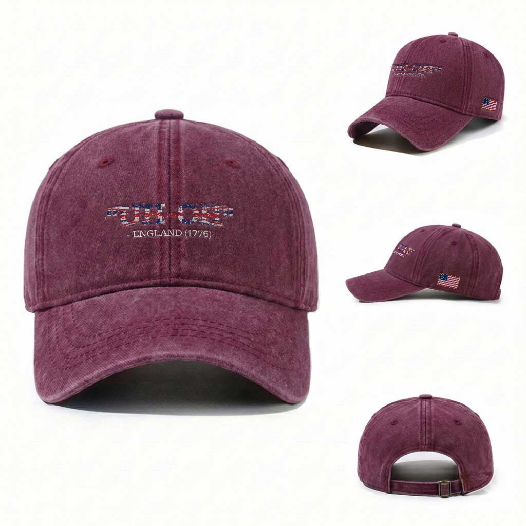 Funny Uh Oh England 1776 Washed Cotton Baseball Cap 4th Of July USA Grunge Union Jack Flag TS11 Washed Cap Universal Fit Burgundy Print Your Wear