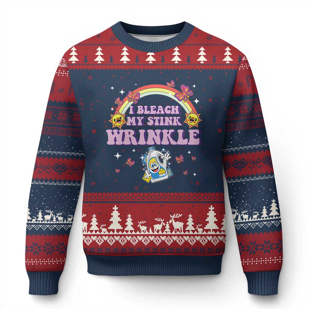 Funny I Bleach My Stink Wrinkle Ugly Christmas Sweater Gag Adult Humor Rainbow Bleach Bottle TS11 Navy Red Print Your Wear
