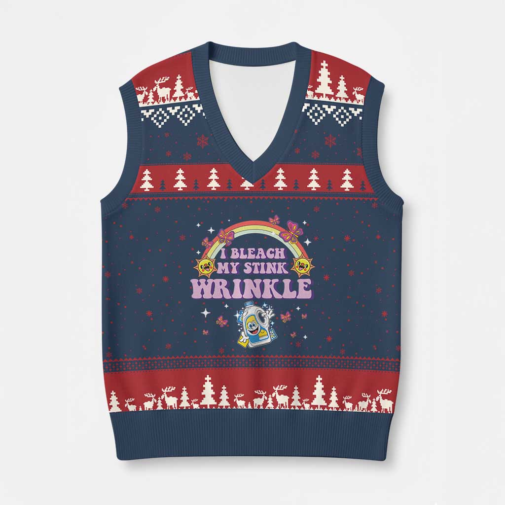 Funny I Bleach My Stink Wrinkle V-Neck Knit Sweater Vest Gag Adult Humor Rainbow Bleach Bottle TS11 Navy Red Print Your Wear