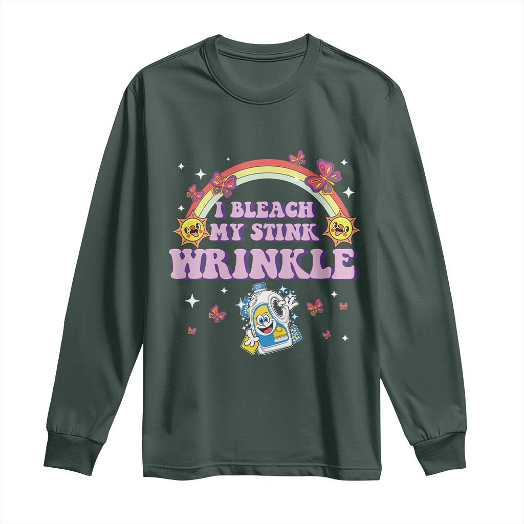 Funny I Bleach My Stink Wrinkle Long Sleeve Shirt Gag Adult Humor Rainbow Bleach Bottle TS11 Dark Forest Green Print Your Wear