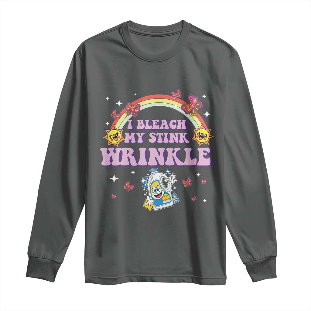 Funny I Bleach My Stink Wrinkle Long Sleeve Shirt Gag Adult Humor Rainbow Bleach Bottle TS11 Dark Heather Print Your Wear
