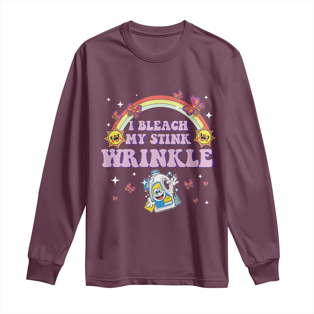 Funny I Bleach My Stink Wrinkle Long Sleeve Shirt Gag Adult Humor Rainbow Bleach Bottle TS11 Maroon Print Your Wear