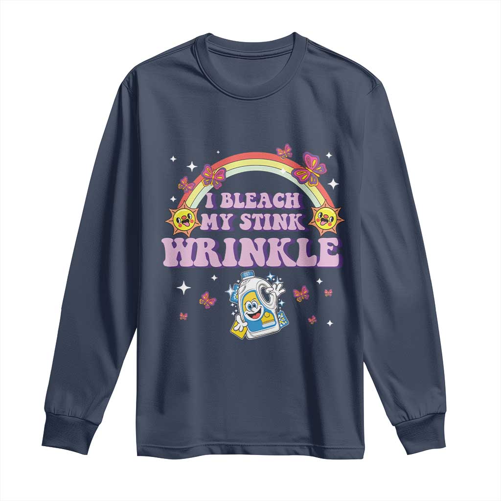 Funny I Bleach My Stink Wrinkle Long Sleeve Shirt Gag Adult Humor Rainbow Bleach Bottle TS11 Navy Print Your Wear