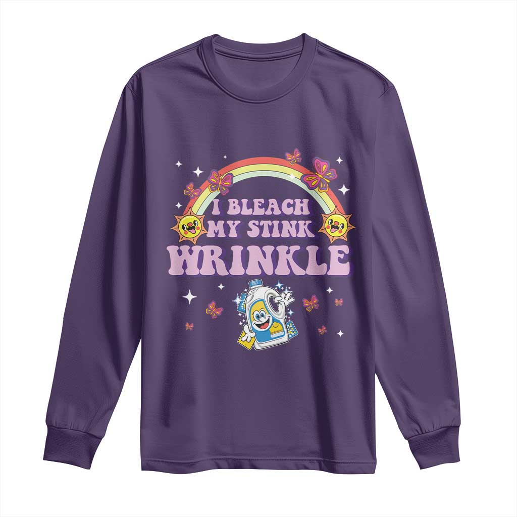 Funny I Bleach My Stink Wrinkle Long Sleeve Shirt Gag Adult Humor Rainbow Bleach Bottle TS11 Purple Print Your Wear