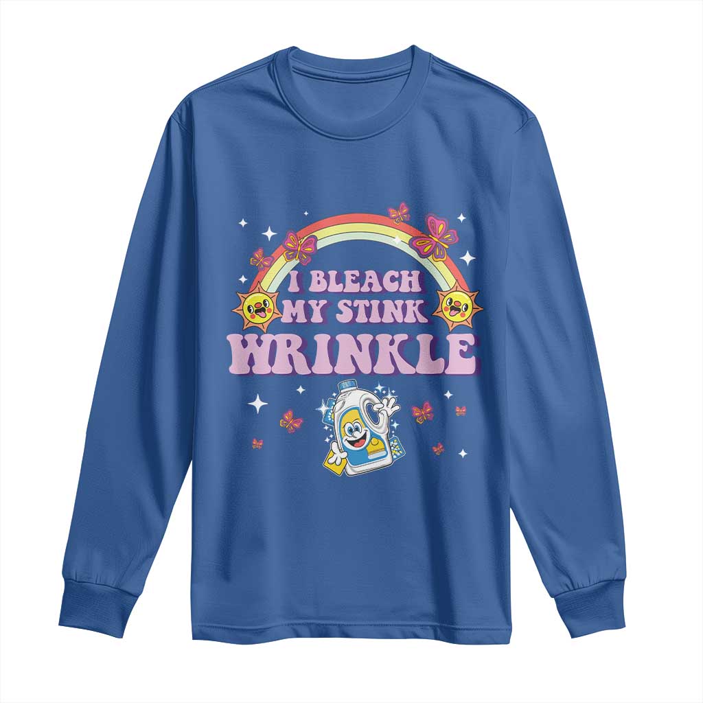 Funny I Bleach My Stink Wrinkle Long Sleeve Shirt Gag Adult Humor Rainbow Bleach Bottle TS11 Royal Blue Print Your Wear