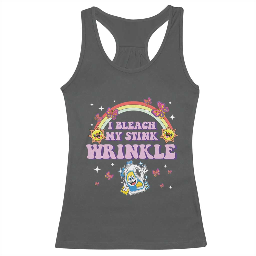 Funny I Bleach My Stink Wrinkle Racerback Tank Top Gag Adult Humor Rainbow Bleach Bottle TS11 Dark Heather Print Your Wear