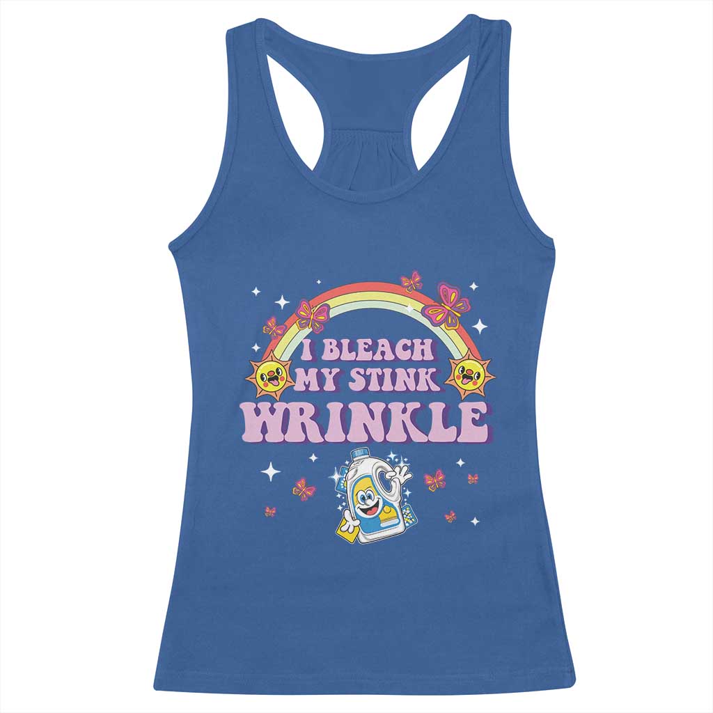 Funny I Bleach My Stink Wrinkle Racerback Tank Top Gag Adult Humor Rainbow Bleach Bottle TS11 Royal Blue Print Your Wear