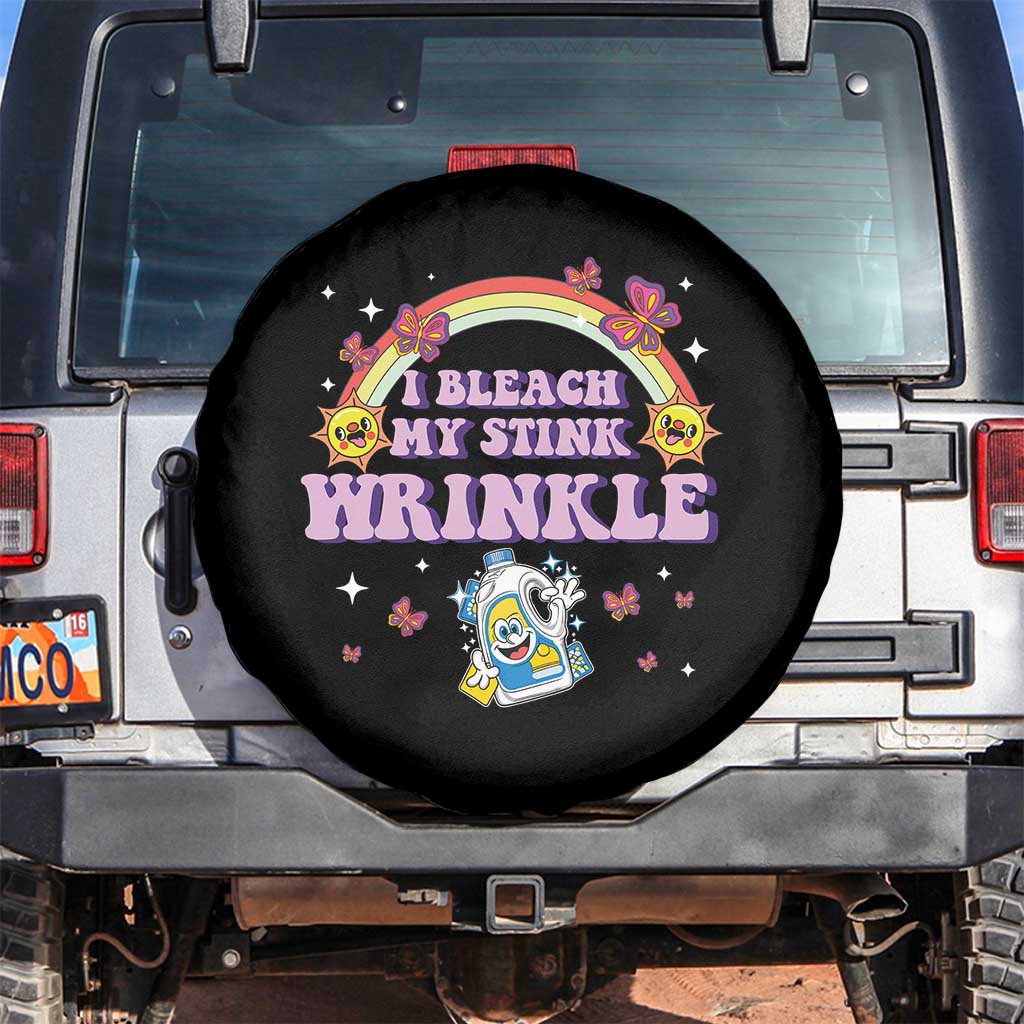 Funny I Bleach My Stink Wrinkle Spare Tire Cover Gag Adult Humor Rainbow Bleach Bottle TS11 No hole Black Print Your Wear