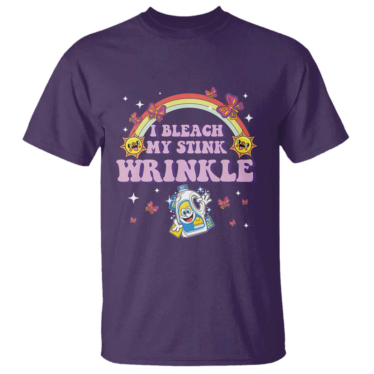 Funny I Bleach My Stink Wrinkle T Shirt Gag Adult Humor Rainbow Bleach Bottle TS11 Purple Print Your Wear