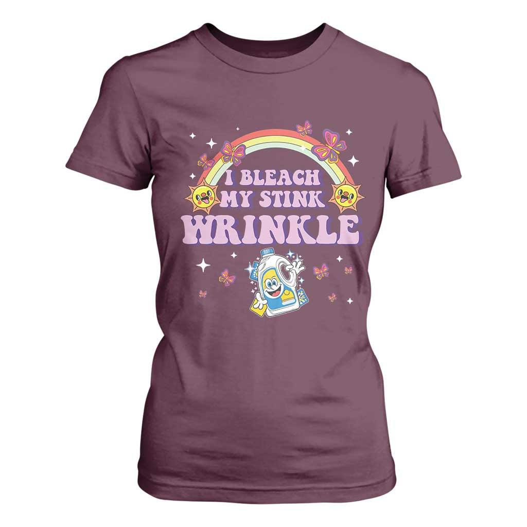 Funny I Bleach My Stink Wrinkle T Shirt For Women Gag Adult Humor Rainbow Bleach Bottle TS11 Maroon Print Your Wear