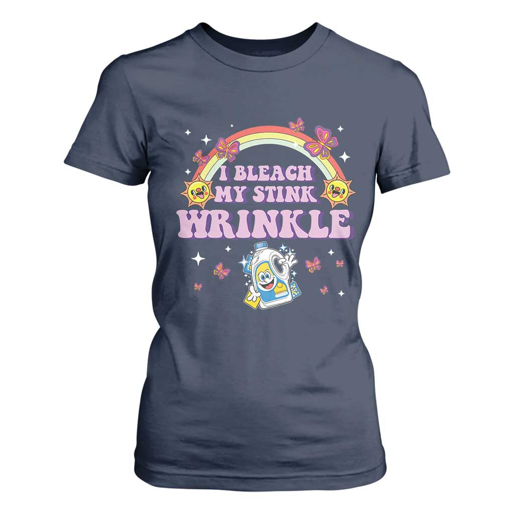 Funny I Bleach My Stink Wrinkle T Shirt For Women Gag Adult Humor Rainbow Bleach Bottle TS11 Navy Print Your Wear