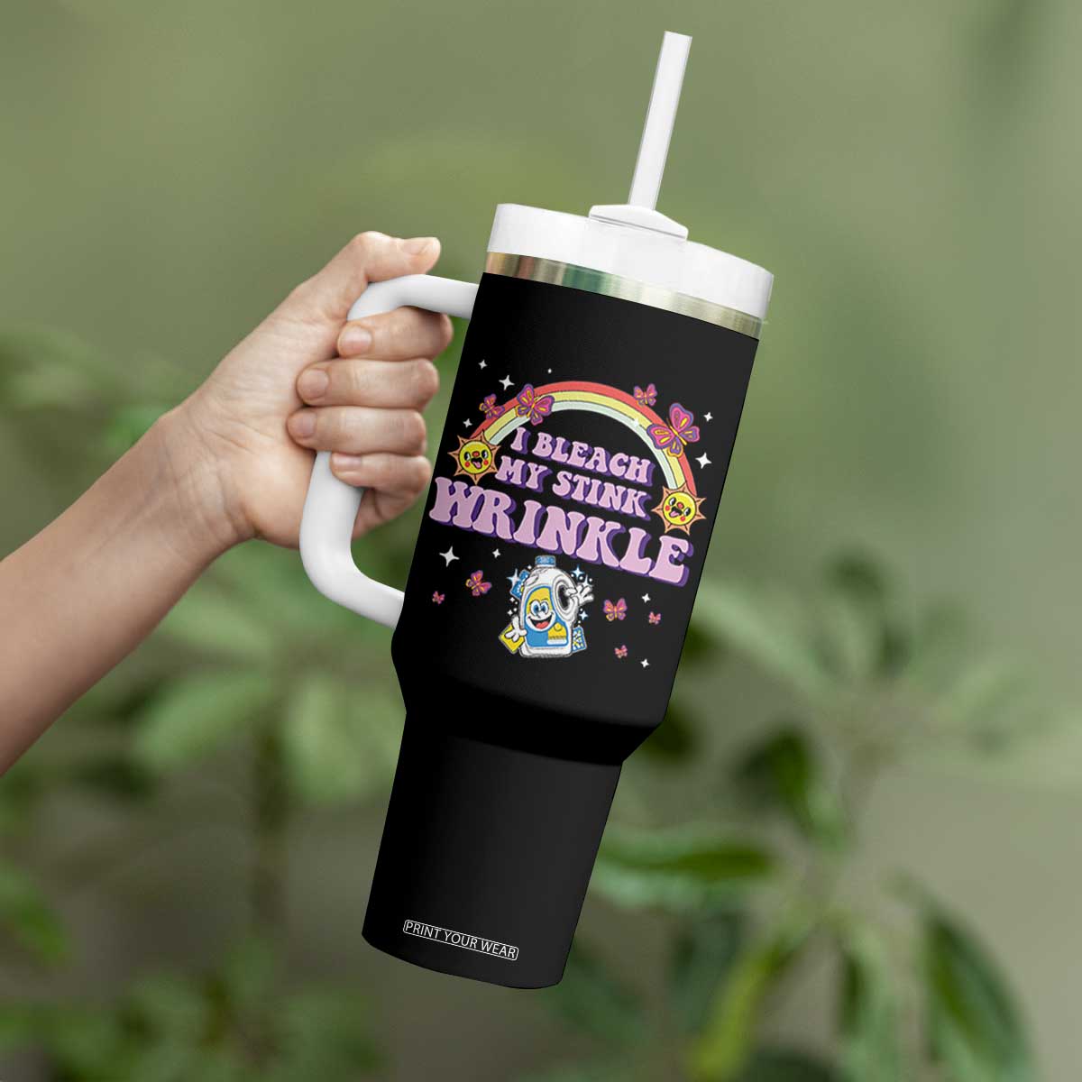 Funny I Bleach My Stink Wrinkle Tumbler With Handle Gag Adult Humor Rainbow Bleach Bottle TS11 Print Your Wear