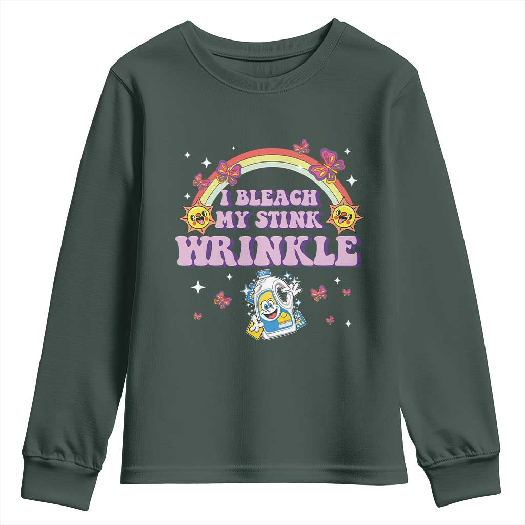 Funny I Bleach My Stink Wrinkle Youth Sweatshirt Gag Adult Humor Rainbow Bleach Bottle TS11 Dark Forest Green Print Your Wear