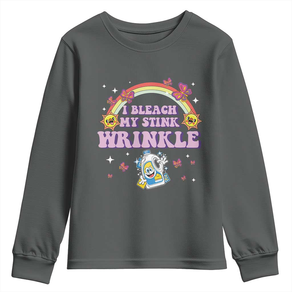 Funny I Bleach My Stink Wrinkle Youth Sweatshirt Gag Adult Humor Rainbow Bleach Bottle TS11 Dark Heather Print Your Wear