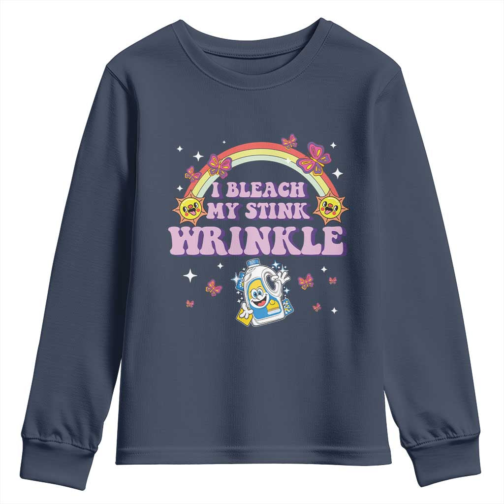 Funny I Bleach My Stink Wrinkle Youth Sweatshirt Gag Adult Humor Rainbow Bleach Bottle TS11 Navy Print Your Wear