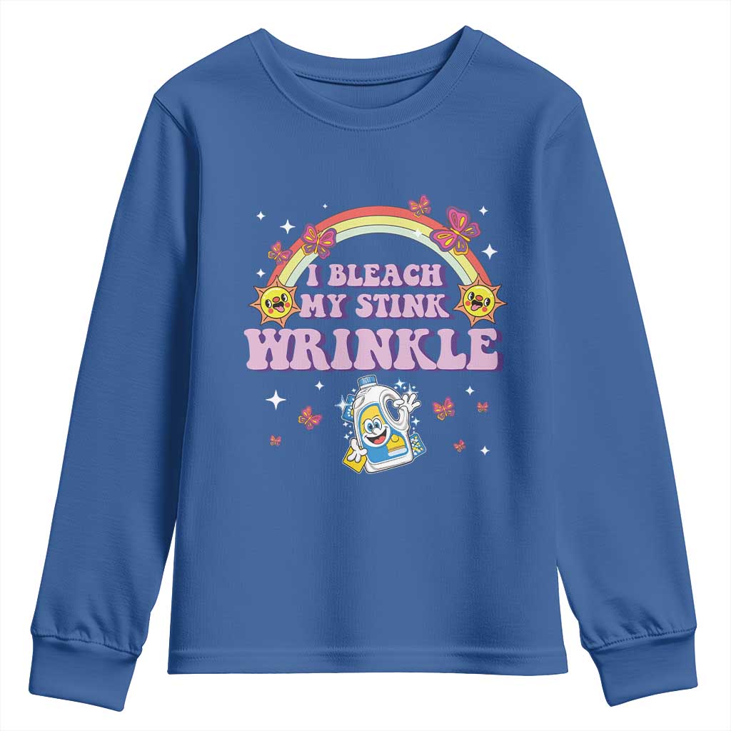 Funny I Bleach My Stink Wrinkle Youth Sweatshirt Gag Adult Humor Rainbow Bleach Bottle TS11 Royal Blue Print Your Wear