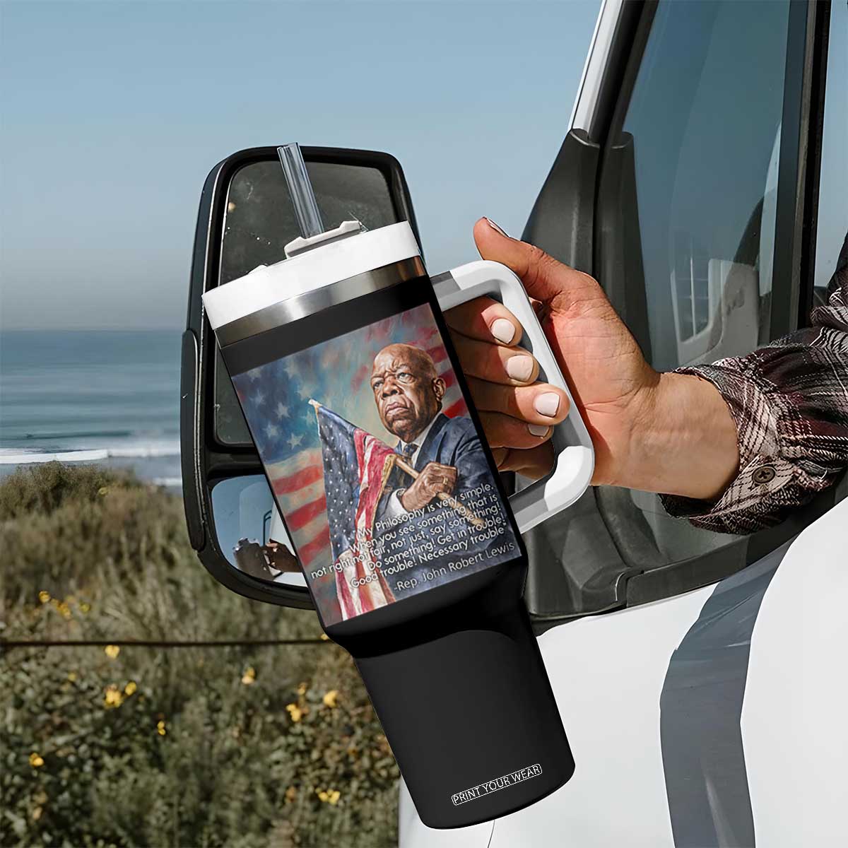 John Lewis Tumbler With Handle My Philosophy Is Very Simple Get In Good Trouble Necessary Trouble TS11 Print Your Wear