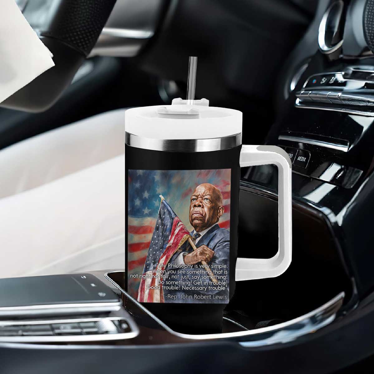 John Lewis Tumbler With Handle My Philosophy Is Very Simple Get In Good Trouble Necessary Trouble TS11 Print Your Wear