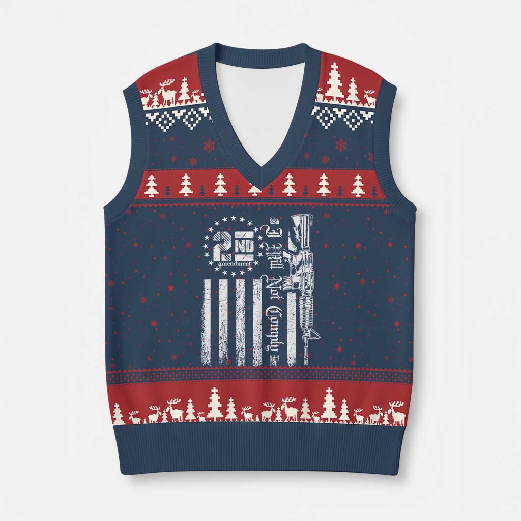 2nd Amendment I Will Not Comply V-Neck Knit Sweater Vest AR15 Pro-Gun Rights American Flag - Print Your Wear