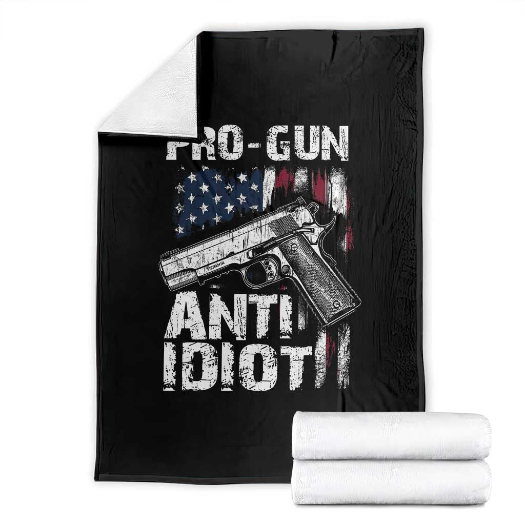 Pro Gun Anti Idiot Throw Blanket Vintage American Flag 2nd Amendment TS11 Black Print Your Wear