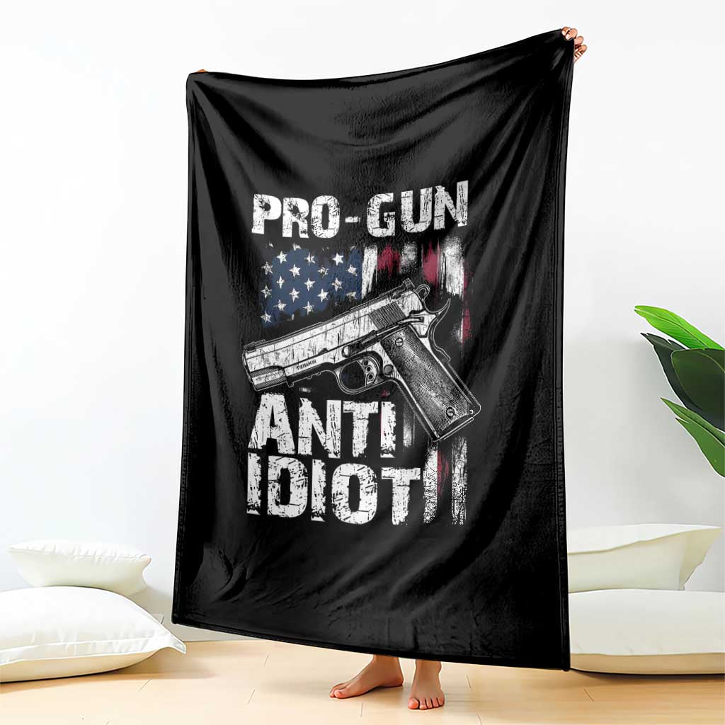 Pro Gun Anti Idiot Throw Blanket Vintage American Flag 2nd Amendment TS11 Print Your Wear