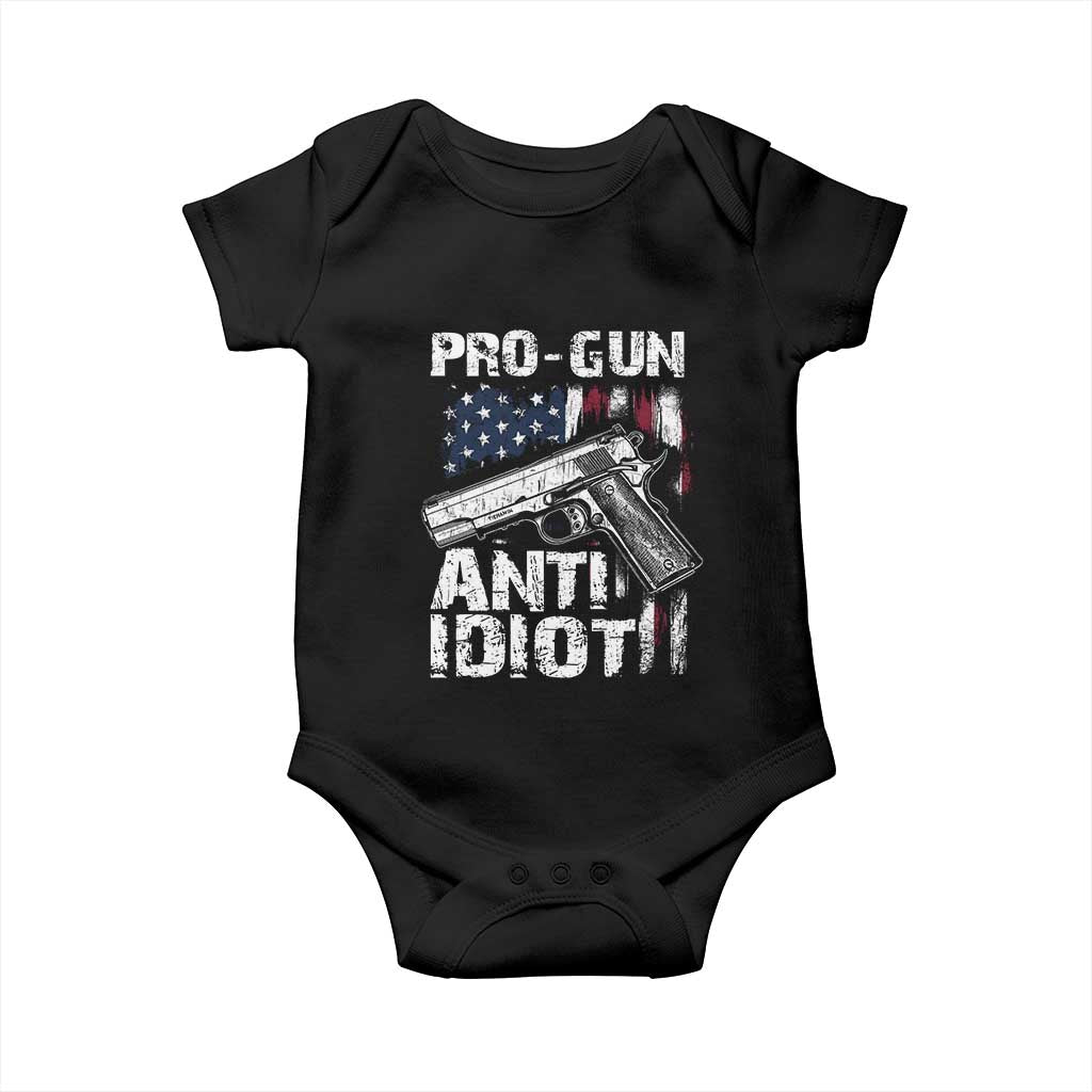 Pro Gun Anti Idiot Baby Onesie Vintage American Flag 2nd Amendment TS11 Black Print Your Wear