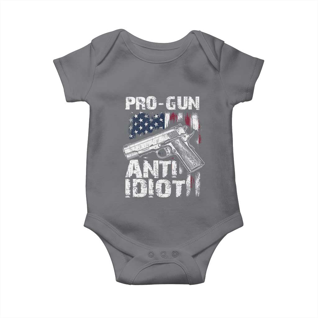 Pro Gun Anti Idiot Baby Onesie Vintage American Flag 2nd Amendment TS11 Charcoal Print Your Wear