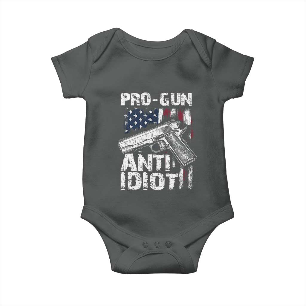 Pro Gun Anti Idiot Baby Onesie Vintage American Flag 2nd Amendment TS11 Dark Heather Print Your Wear