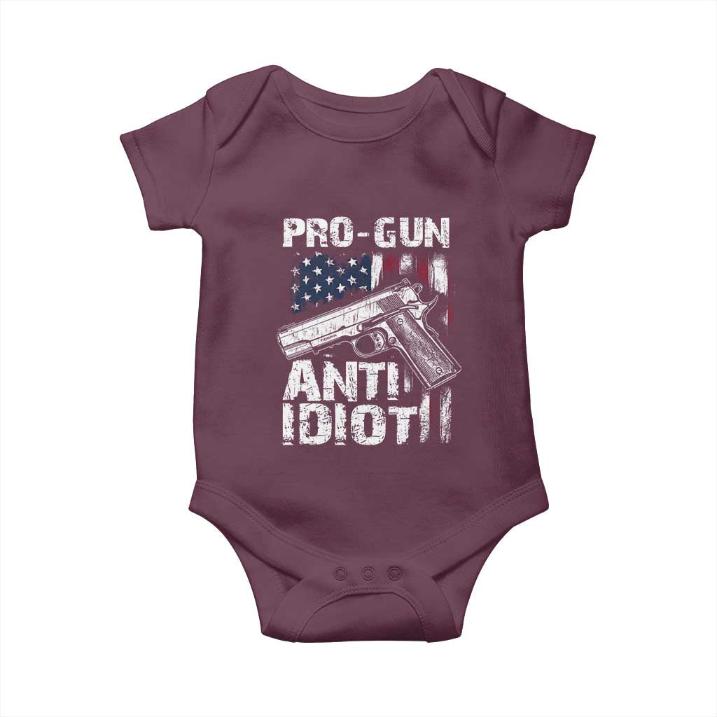 Pro Gun Anti Idiot Baby Onesie Vintage American Flag 2nd Amendment TS11 Maroon Print Your Wear