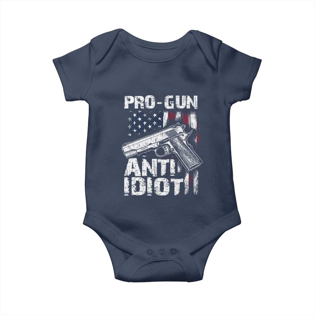 Pro Gun Anti Idiot Baby Onesie Vintage American Flag 2nd Amendment TS11 Navy Print Your Wear