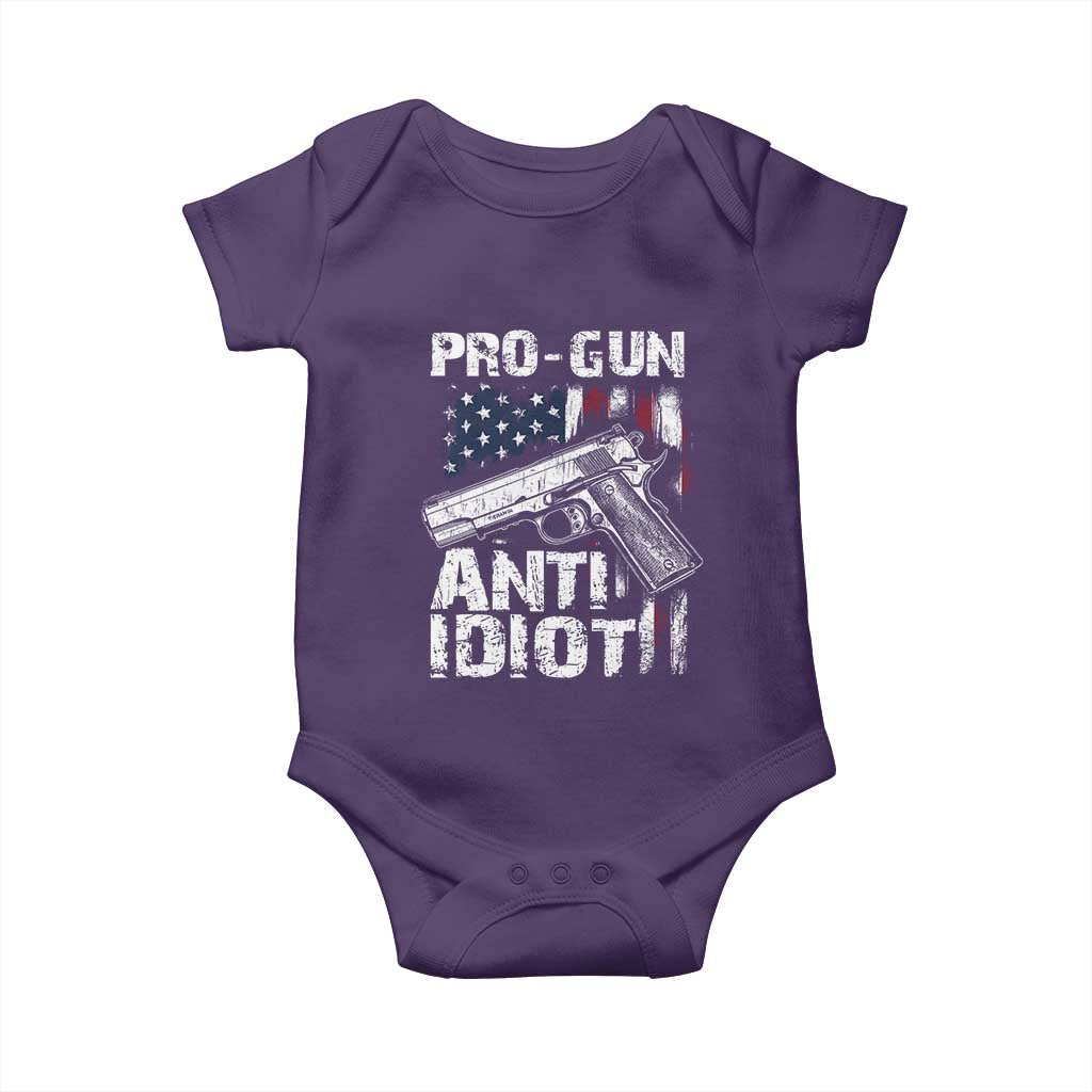 Pro Gun Anti Idiot Baby Onesie Vintage American Flag 2nd Amendment TS11 Purple Print Your Wear