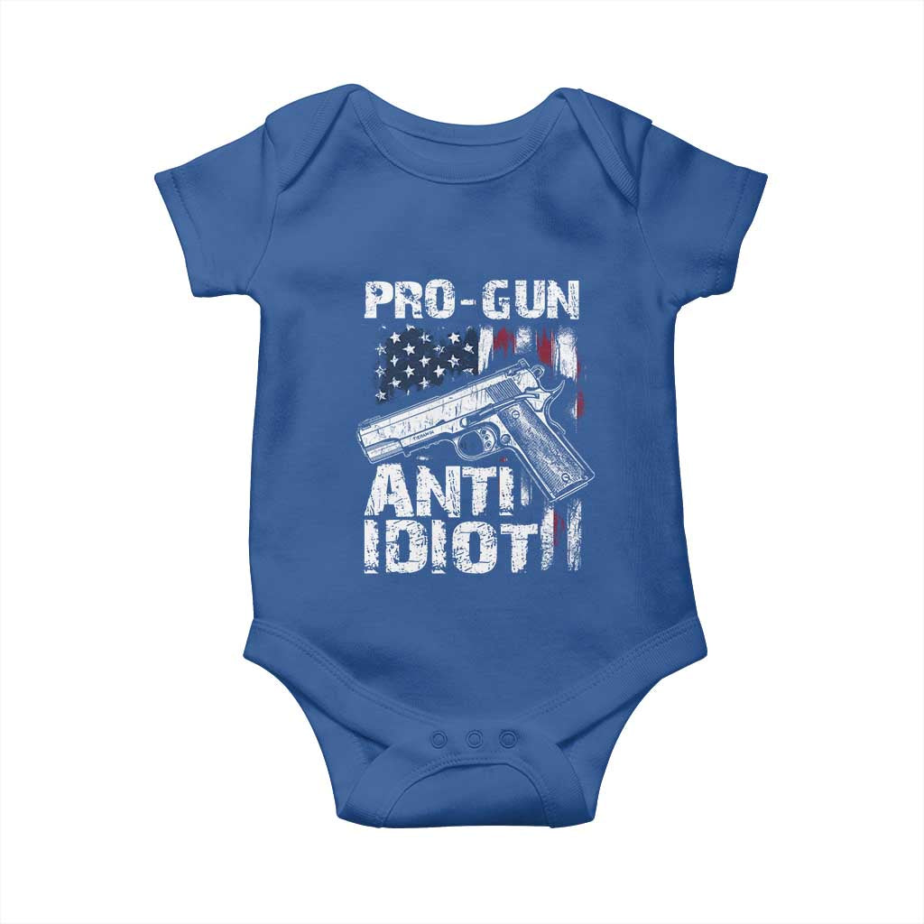Pro Gun Anti Idiot Baby Onesie Vintage American Flag 2nd Amendment TS11 Royal Blue Print Your Wear