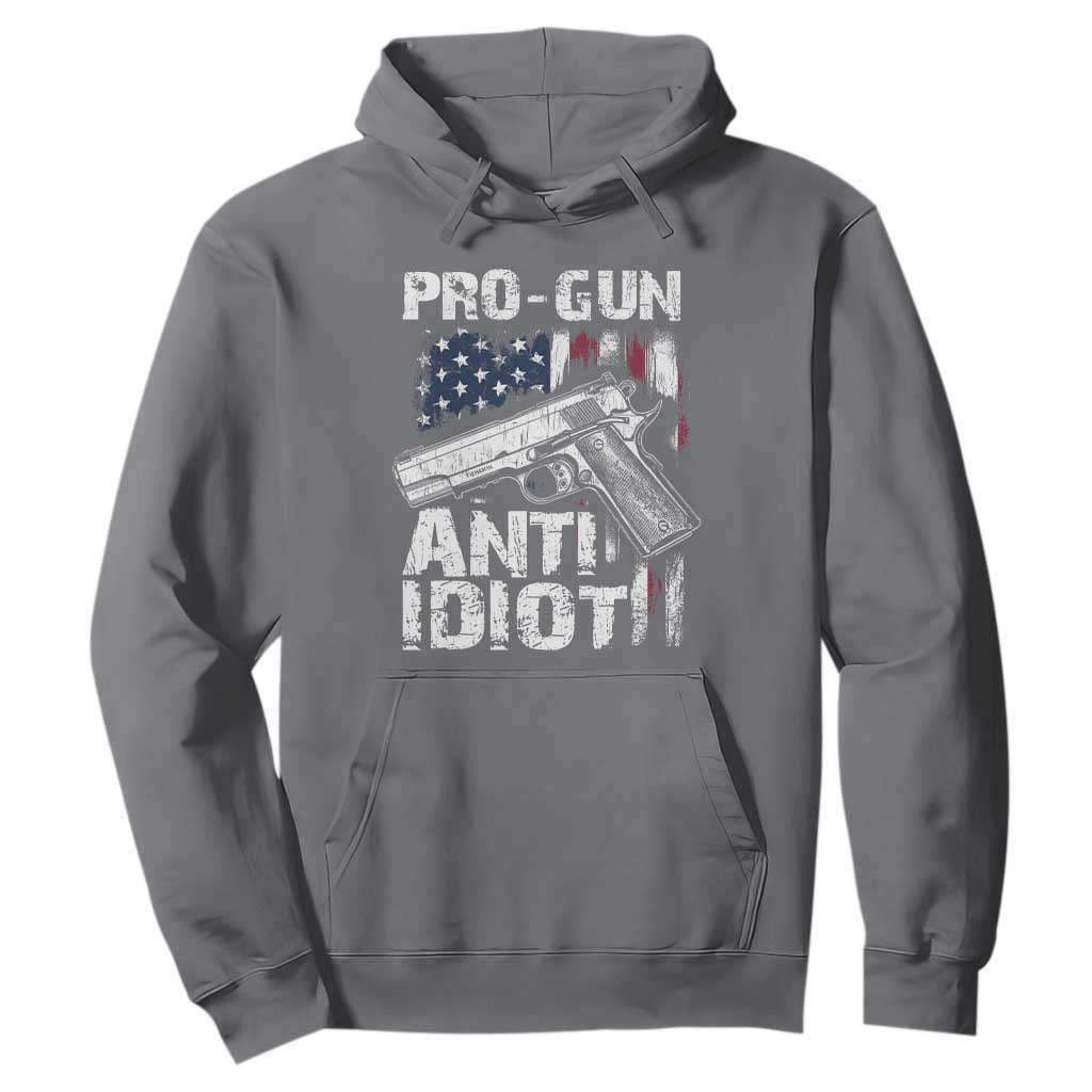 Pro Gun Anti Idiot Hoodie Vintage American Flag 2nd Amendment TS11 Charcoal Print Your Wear