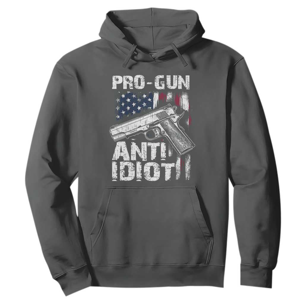 Pro Gun Anti Idiot Hoodie Vintage American Flag 2nd Amendment TS11 Dark Heather Print Your Wear