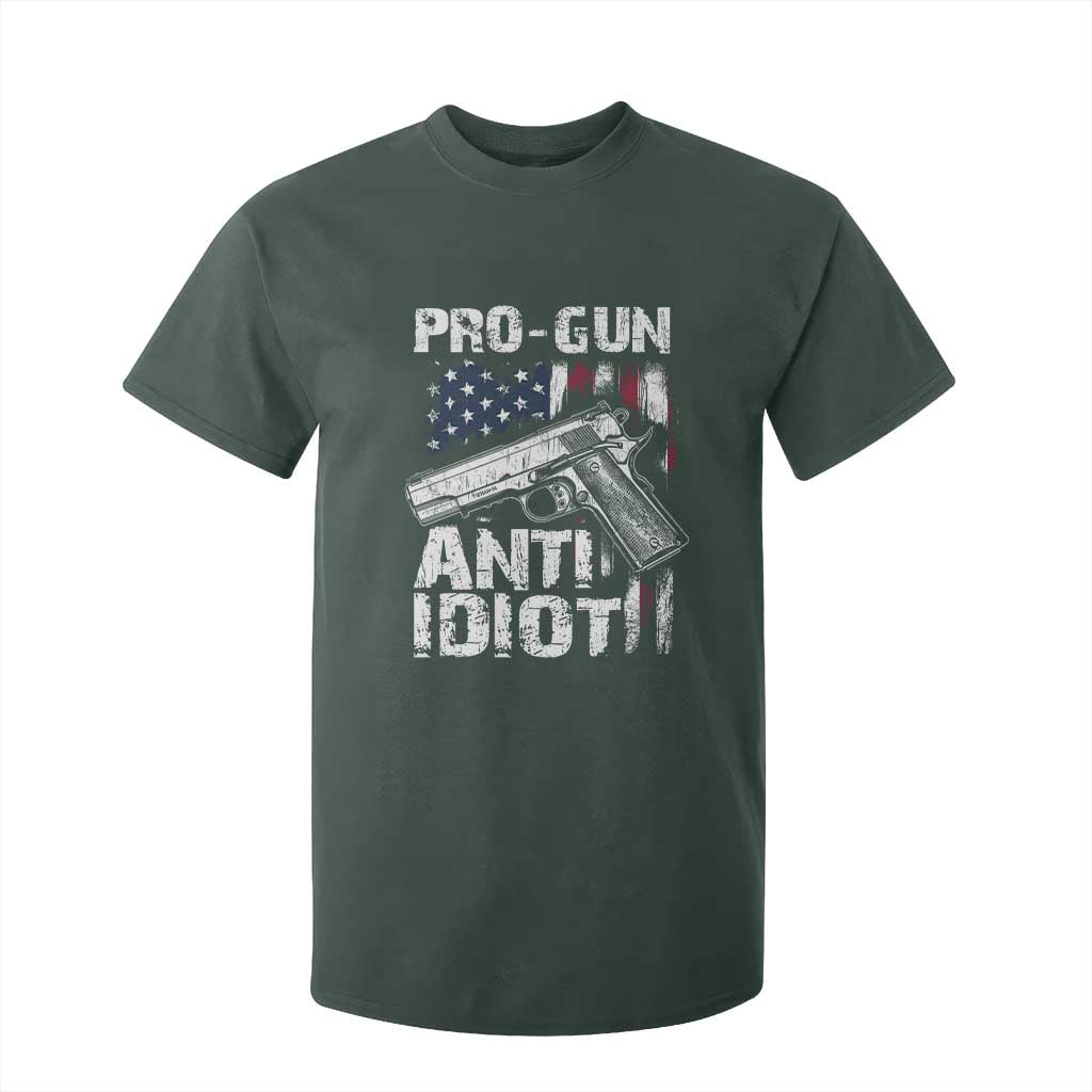Pro Gun Anti Idiot T Shirt For Kid Vintage American Flag 2nd Amendment TS11 Dark Forest Green Print Your Wear