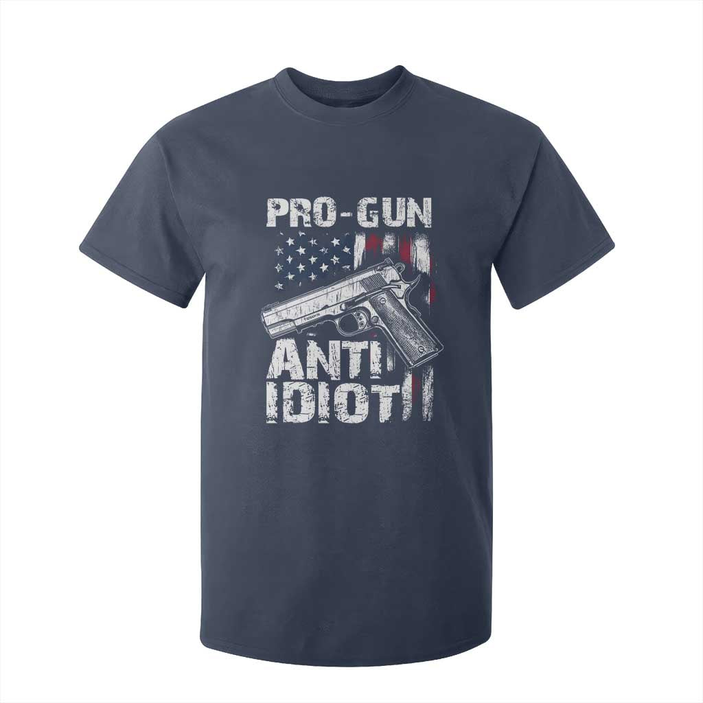 Pro Gun Anti Idiot T Shirt For Kid Vintage American Flag 2nd Amendment TS11 Navy Print Your Wear