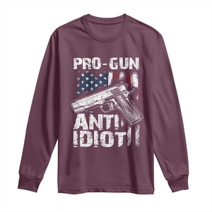 Pro Gun Anti Idiot Long Sleeve Shirt Vintage American Flag 2nd Amendment TS11 Maroon Print Your Wear
