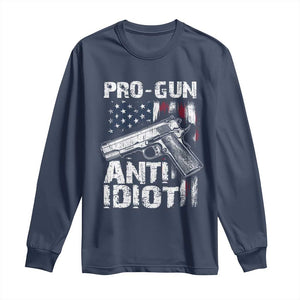 Pro Gun Anti Idiot Long Sleeve Shirt Vintage American Flag 2nd Amendment TS11 Navy Print Your Wear