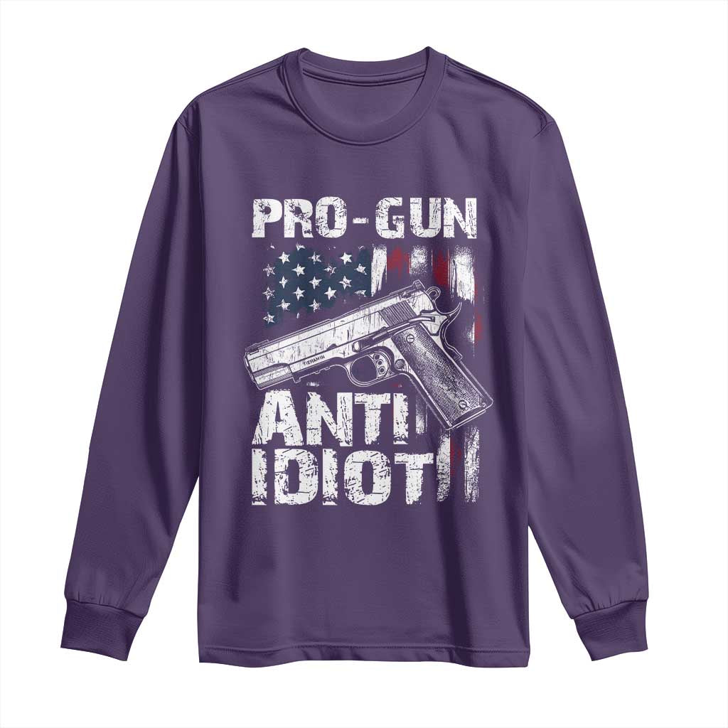 Pro Gun Anti Idiot Long Sleeve Shirt Vintage American Flag 2nd Amendment TS11 Purple Print Your Wear