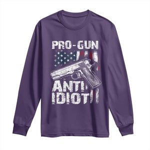 Pro Gun Anti Idiot Long Sleeve Shirt Vintage American Flag 2nd Amendment TS11 Purple Print Your Wear
