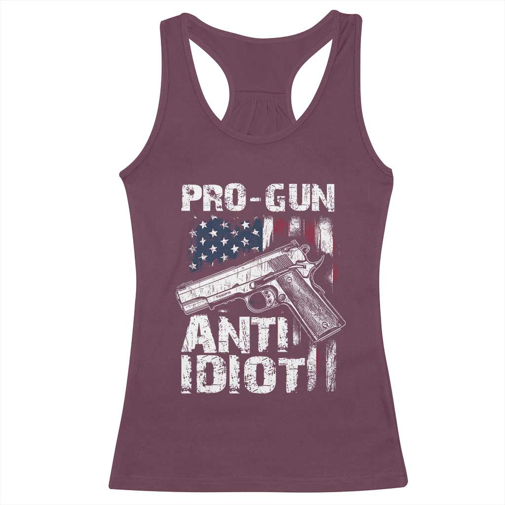 Pro Gun Anti Idiot Racerback Tank Top Vintage American Flag 2nd Amendment TS11 Maroon Print Your Wear